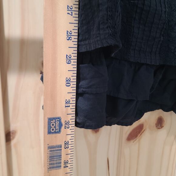 Lulus Black Mini Milkmaid Dress Pleated Lace Ruffle Hem Open Tie Back Size M - Picture 9 of 15